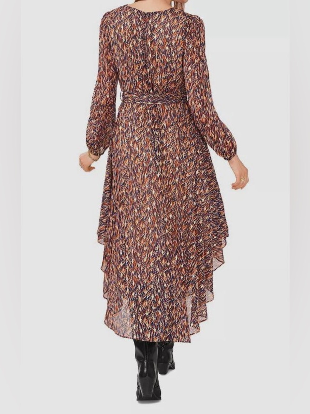 Vince Camuto Metallic Printed Maxi Dress  Elegant Flowy Belted Dress - Picture 3 of 4